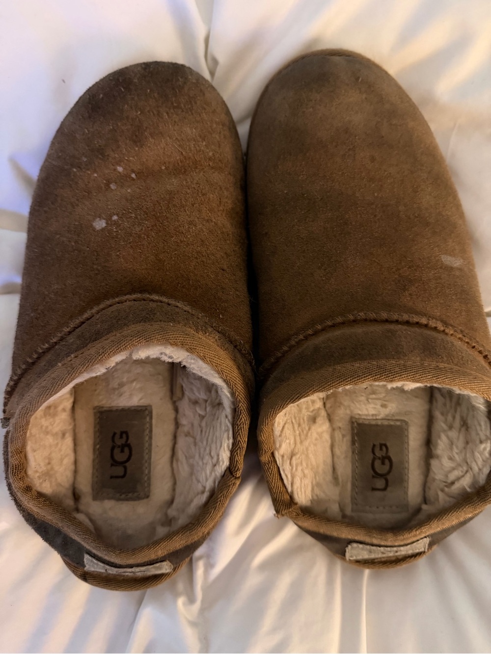 UGG Brown Suede Slip-On Shearling Clogs